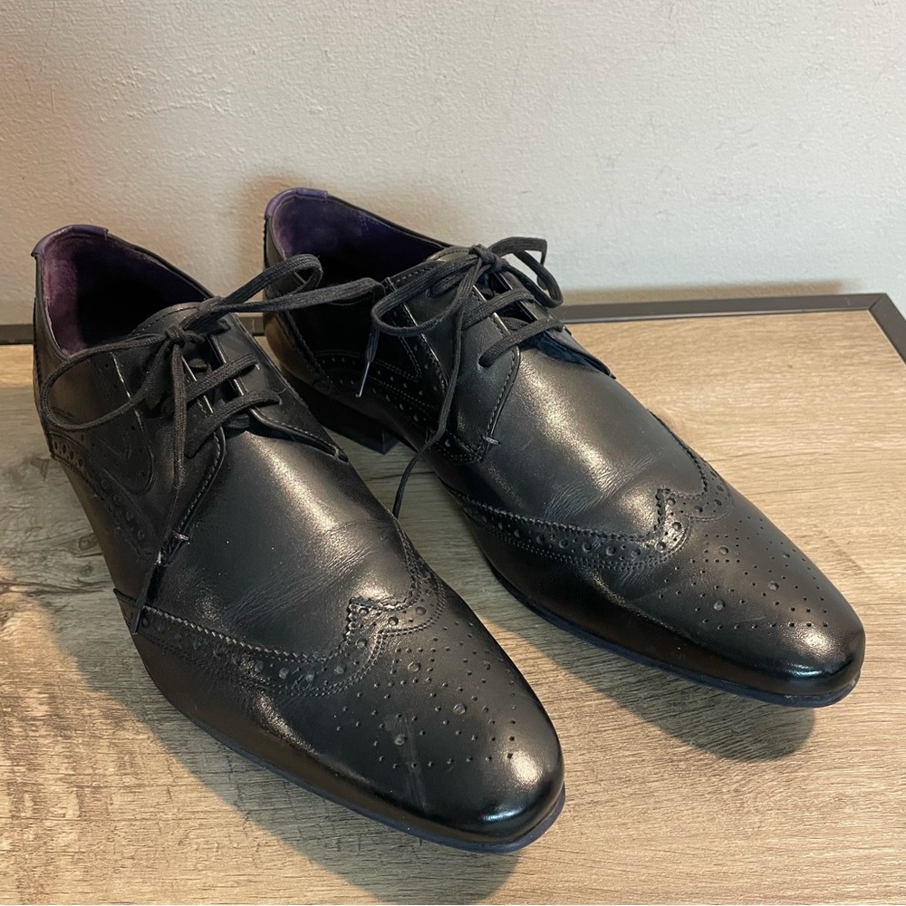 Men's TED BAKER Black LEATHER Wing Tip HAAN 2 Brogue LACE Up OXFORD Dress SHOES